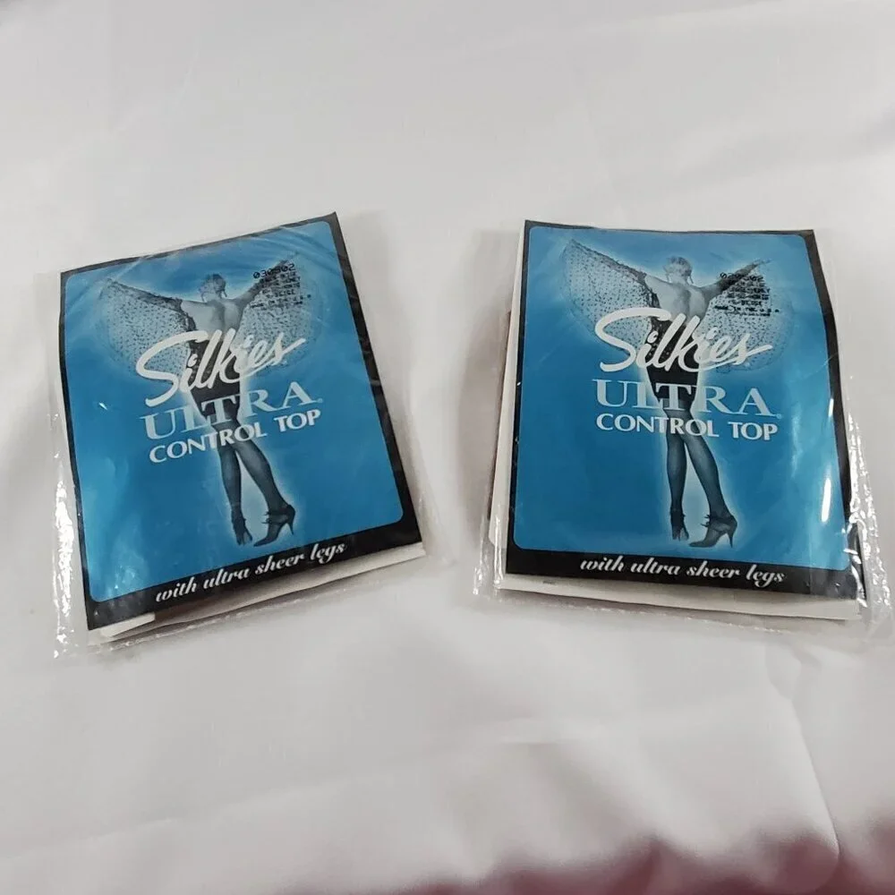 2 Silkies Ultra Control Top Pantyhose XL Sheer Legs UCT-100 Beige Nylon/Spandex
